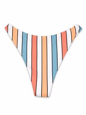4/$20➡️ Blue Peach & White Striped High-Cut Thong Bikini Bottom – Size Small EUC
